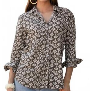 NEW BECASA cotton keepsake button down top in dune thicket